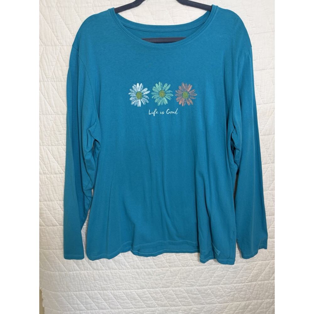 LIFE IS GOOD Womens Floral SHIRT Long Sleeve blue aqua Size XXL